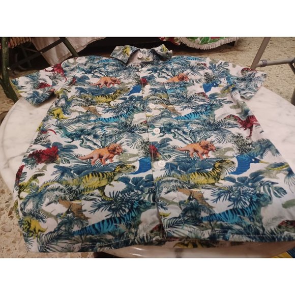 365 Kids Boys Button-Down Shirt SZ 5 Dinosaurs Vibrant Colors - Picture 3 of 3